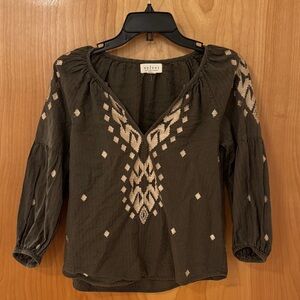 Velvet Women's olive boho elembroidered Blouse with Geometric Pattern